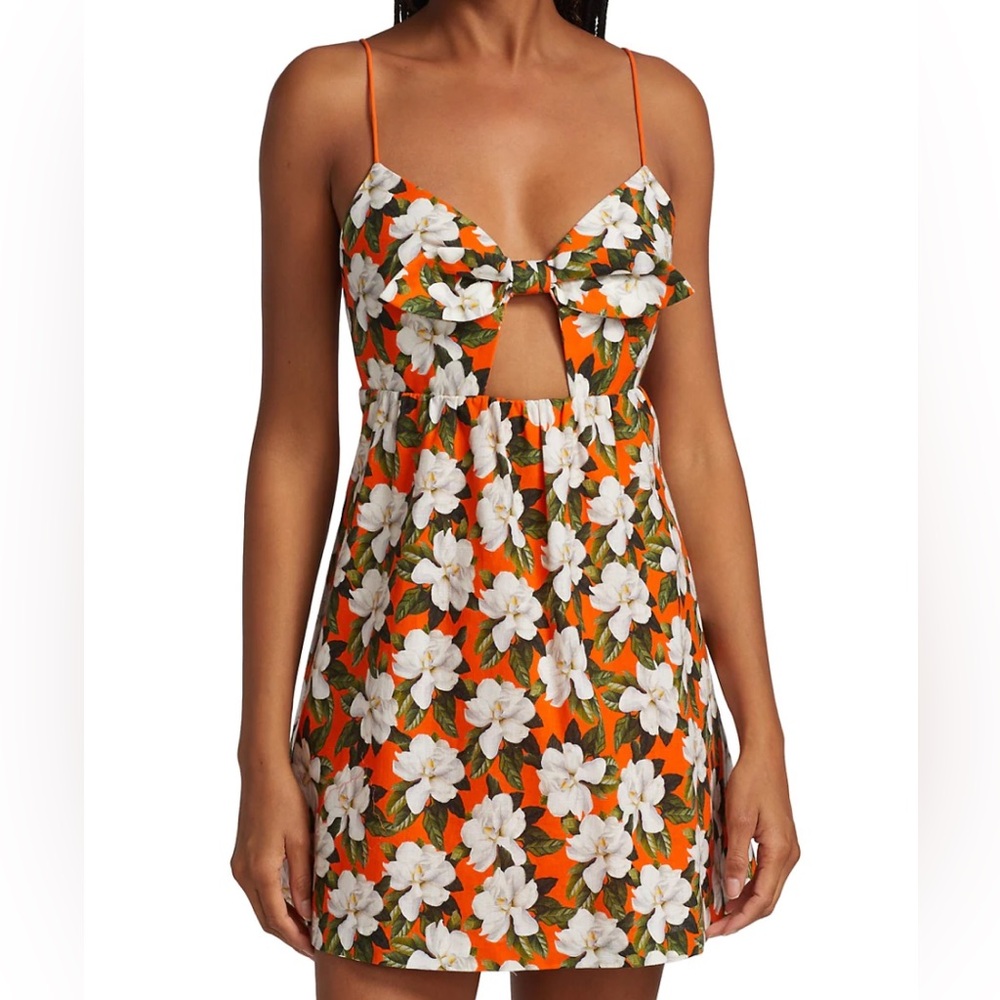 Alice and Olivia Melvina Orange Floral Tie Front Babydoll Mini Dress
